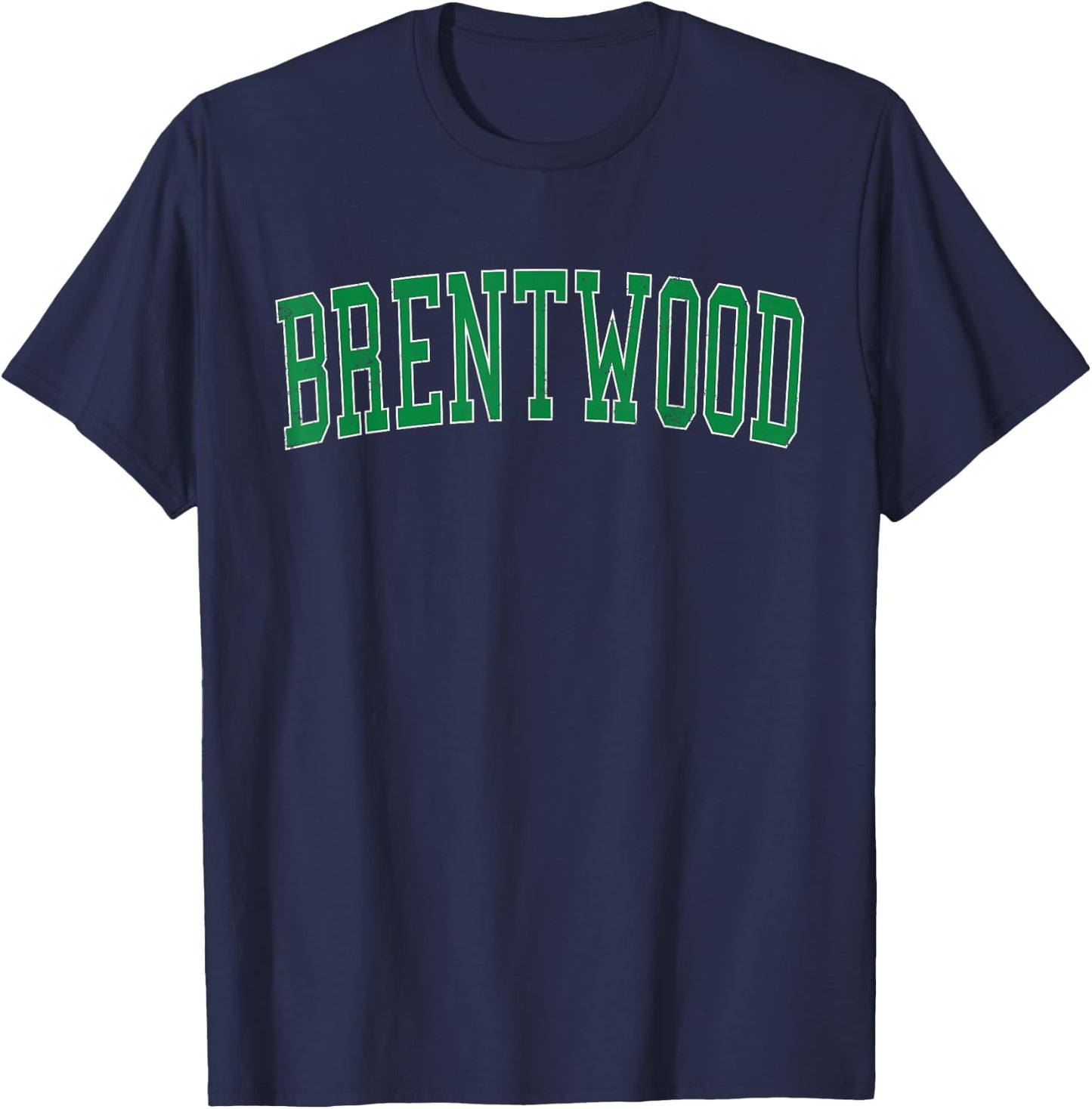 Vintage Brentwood NY Distressed Green Varsity Style T-Shirt - T-Shirt | Navy