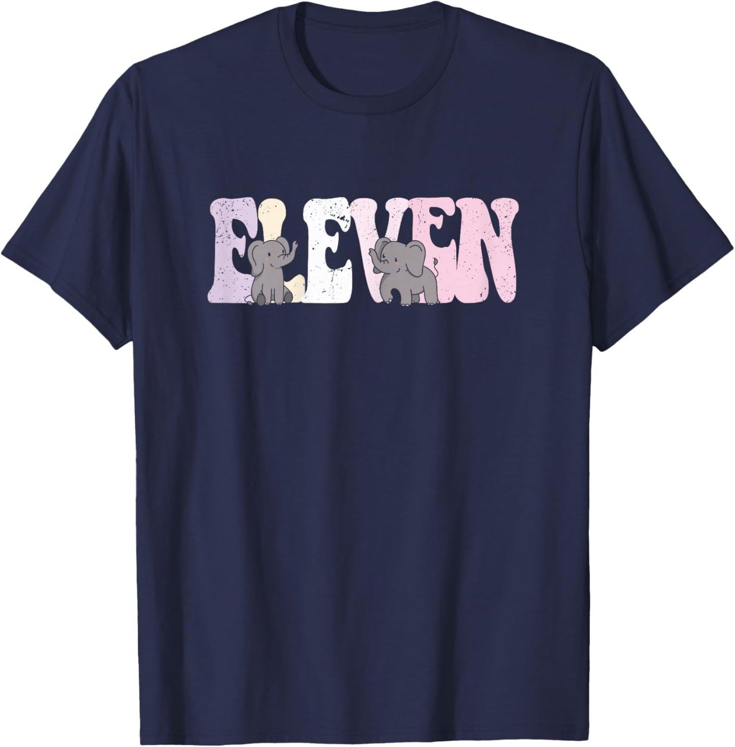 11 Year Old Cute Elephant Birthday Girl 11th B-day T-Shirt - T-Shirt | Navy