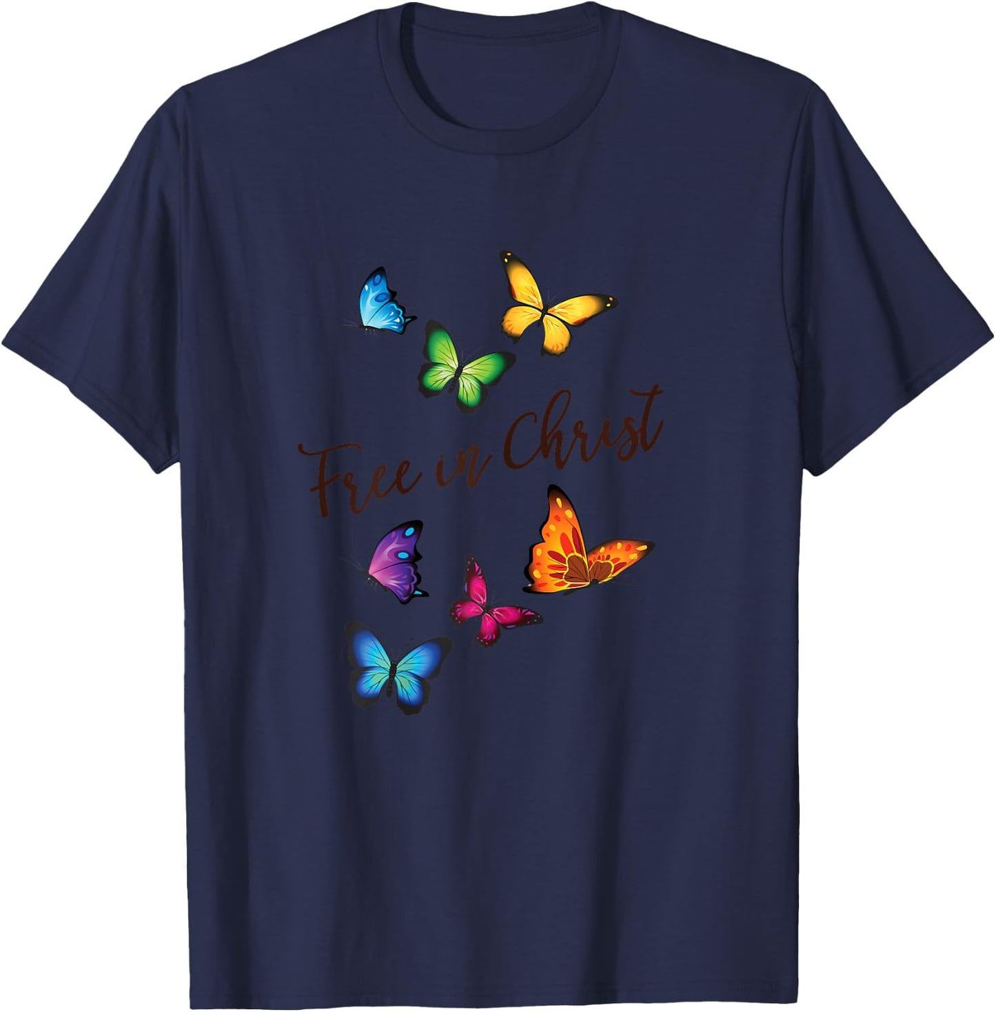 Free in Christ Christian Butterfly T-Shirt - T-Shirt | Navy