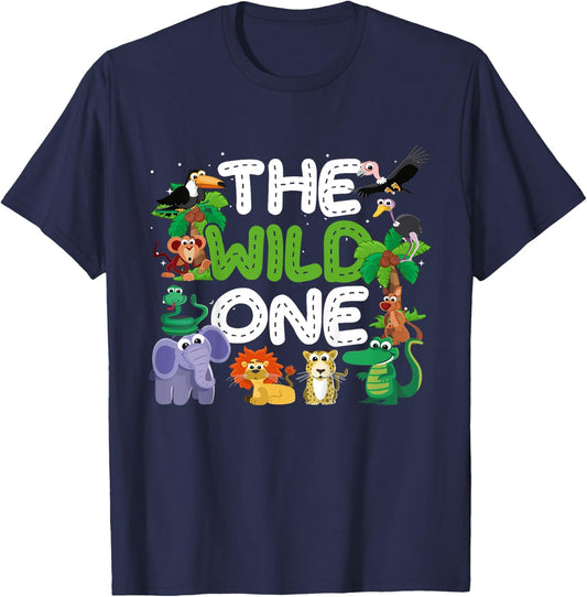 Boy Girl The Wild One Zoo Keeper Birthday Jungle Safari T-Shirt - T-Shirt | Navy