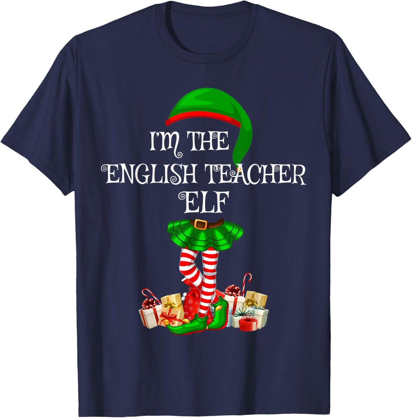 Family Matching Women Girls English Teacher Elf Christmas T-Shirt - T-Shirt | Navy