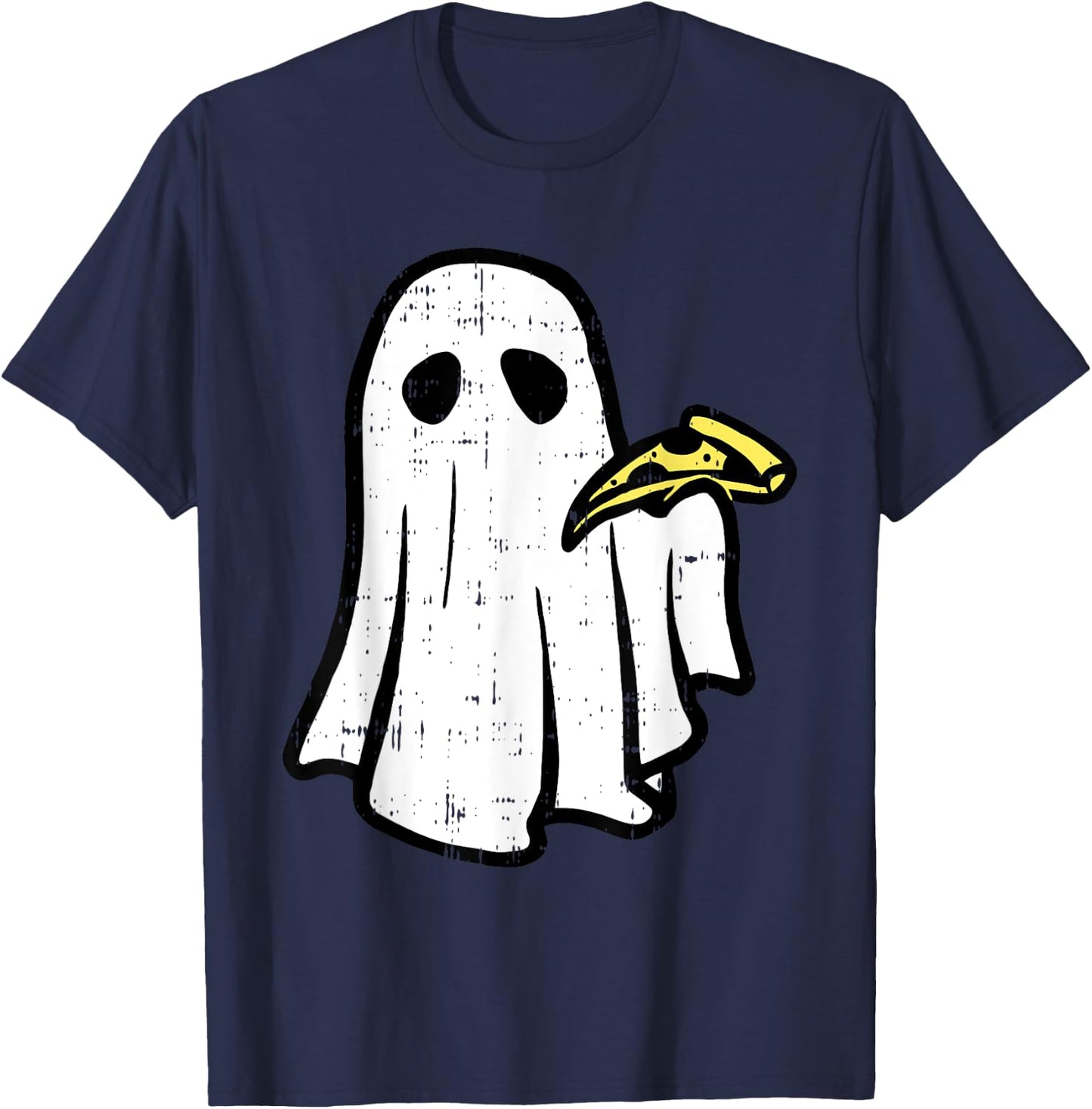 Ghost Eating Pizza Halloween Costume Ghoul Men Women Kids T-Shirt - T-Shirt | Navy