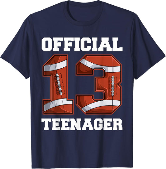 Football 13 Year Old Birthday Boy Shirt, Official Teenager T-Shirt - T-Shirt | Navy