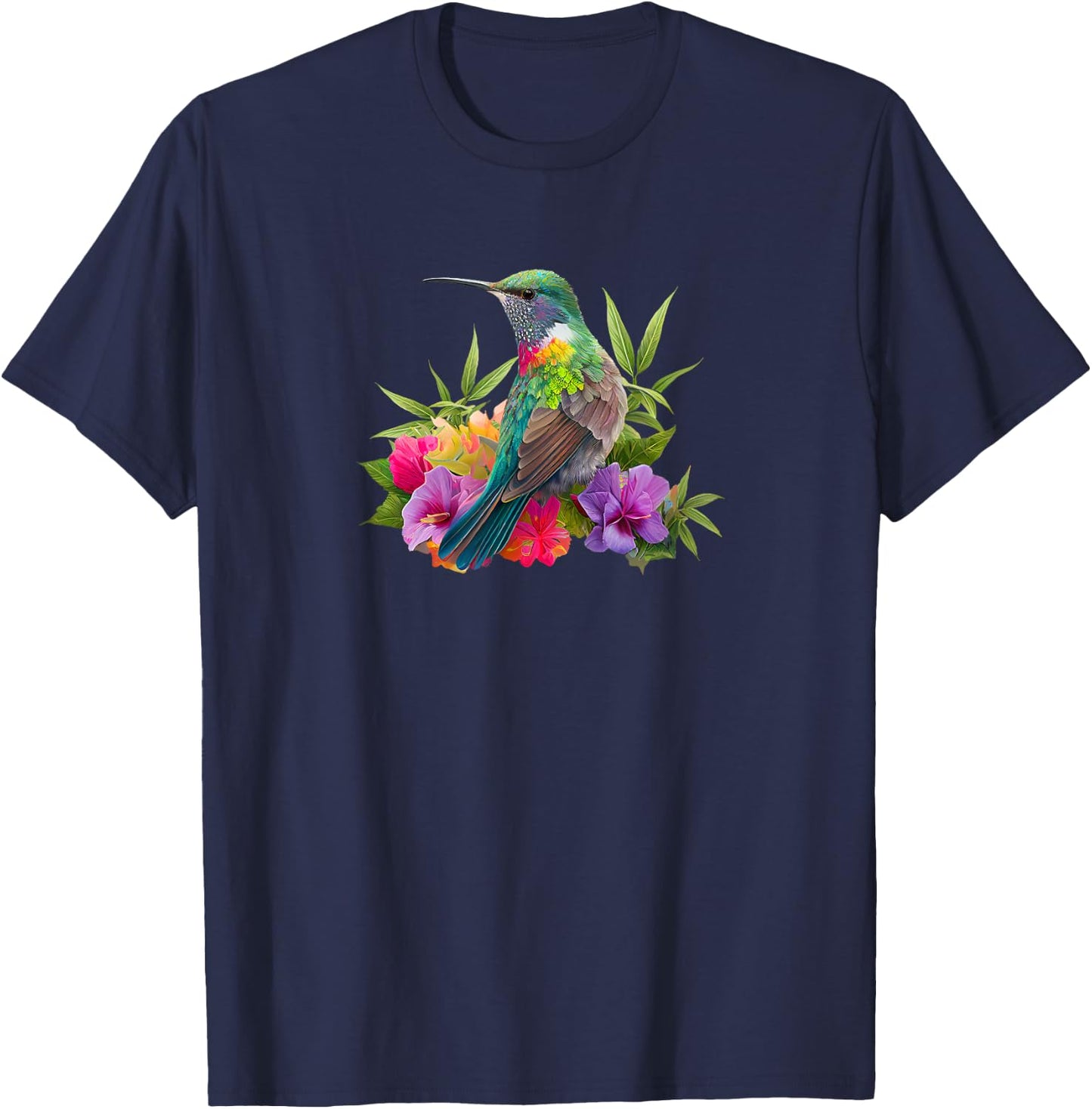 Backyard Bird Watchers Birder Birding Flowers Hummingbird T-Shirt - T-Shirt | Navy
