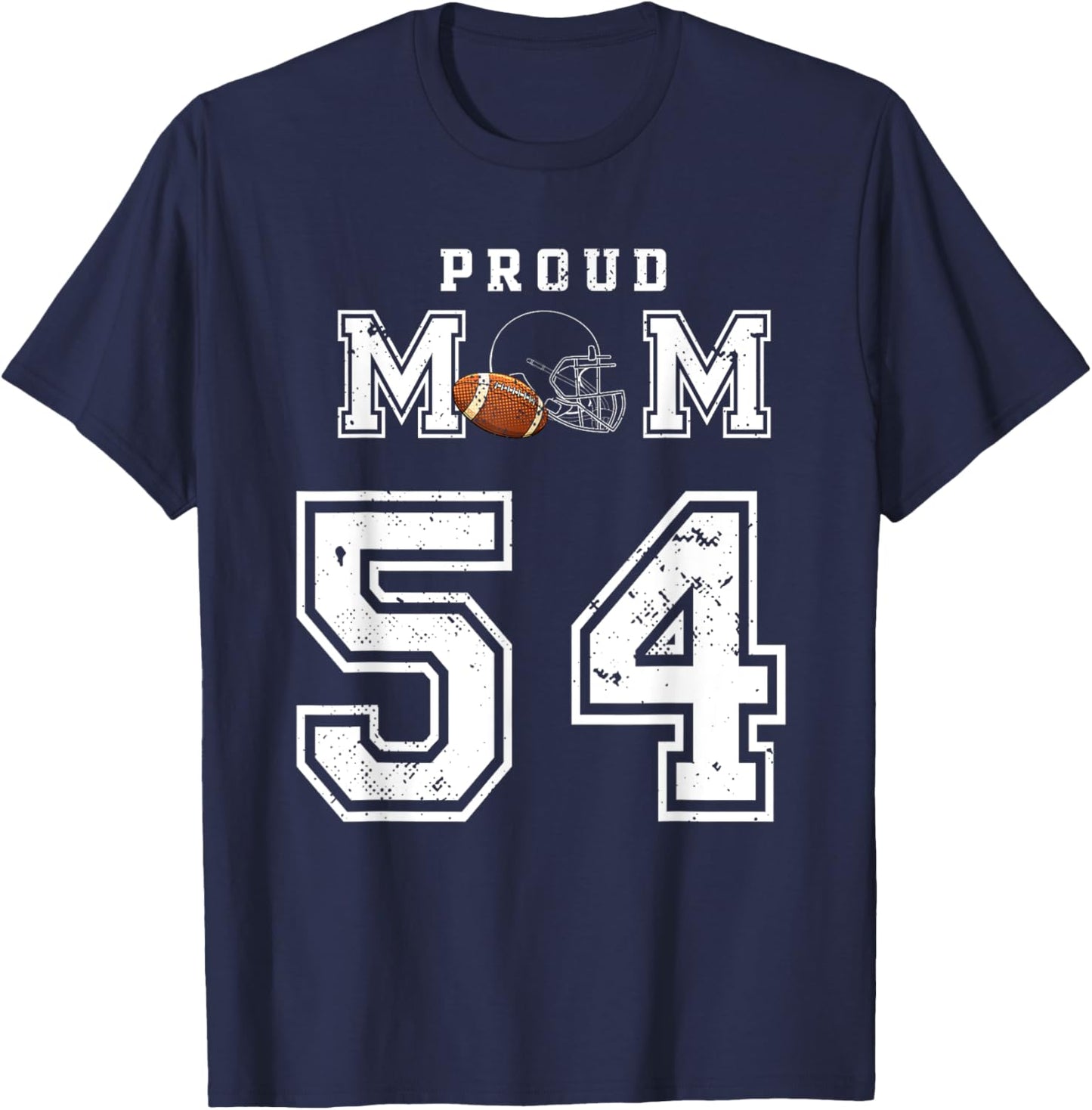 Custom Proud Football Mom Number 54 Personalized T-Shirt - T-Shirt | Navy