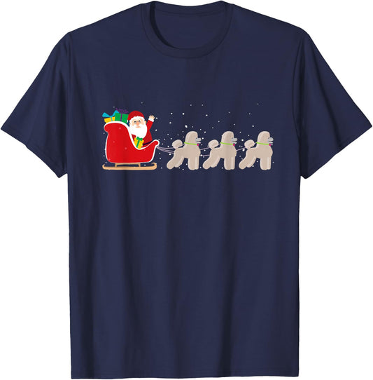 Poodle Santa Christmas Sleigh - Funny Poodle Xmas T-Shirt - T-Shirt | Navy