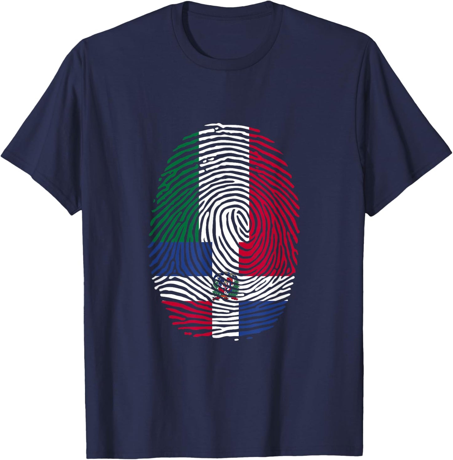 Dominican & Italy Fingerprint Half Italian Dominicana Roots T-Shirt - T-Shirt | Navy