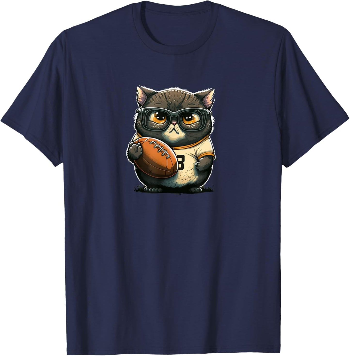 Funny cat with football for American football fans T-Shirt - T-Shirt | Navy