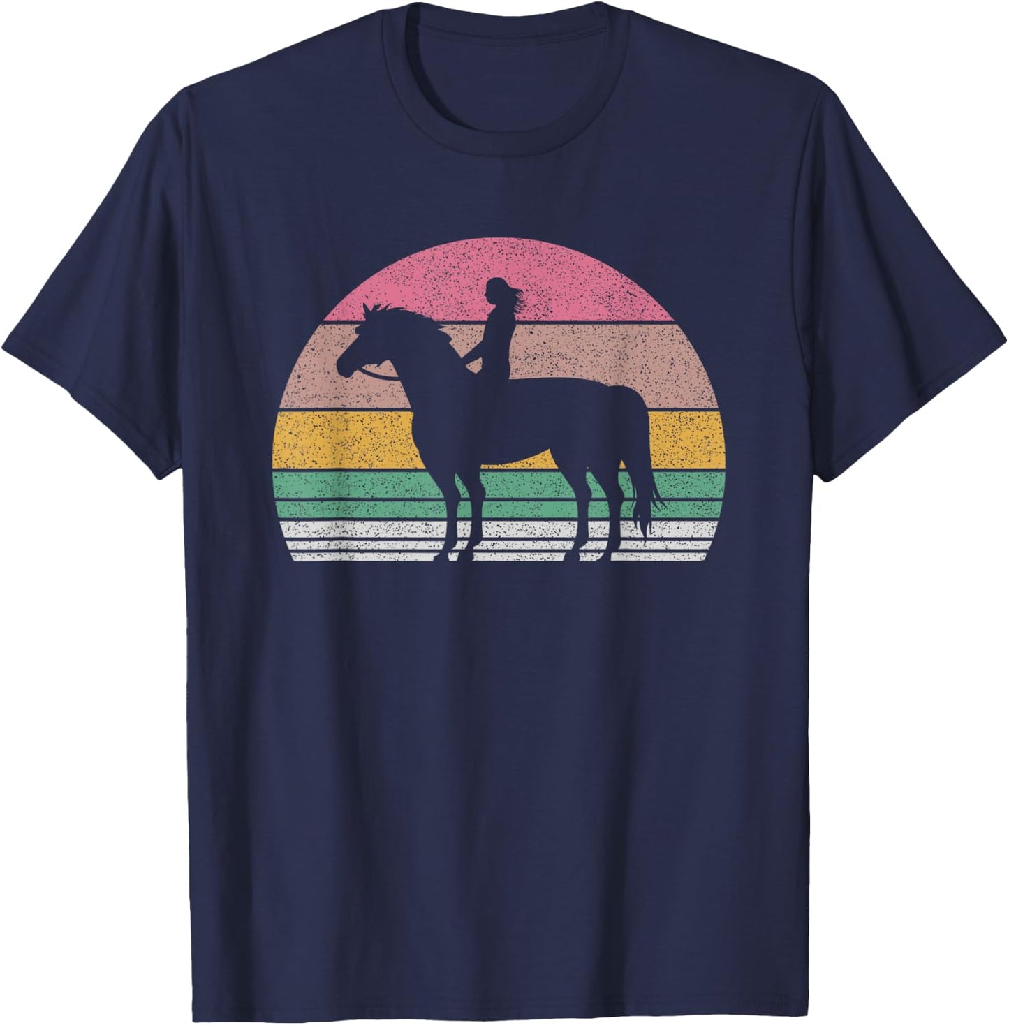 Vintage Retro Girl Horse Riding Cowgirl Texas Ranch Gift T-Shirt - T-Shirt | Navy