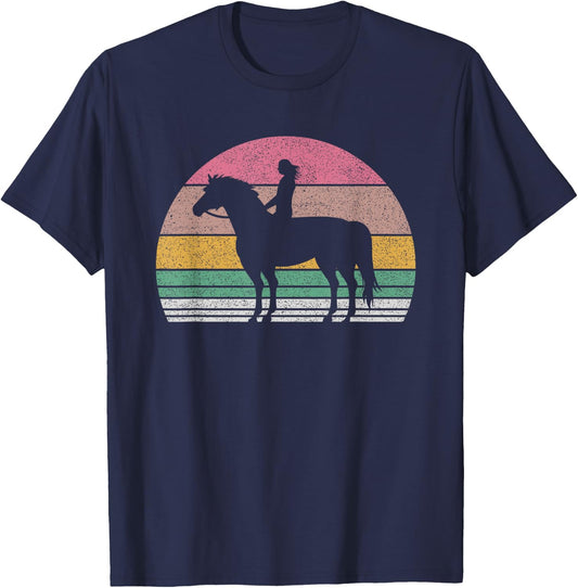 Vintage Retro Girl Horse Riding Cowgirl Texas Ranch Gift T-Shirt - T-Shirt | Navy