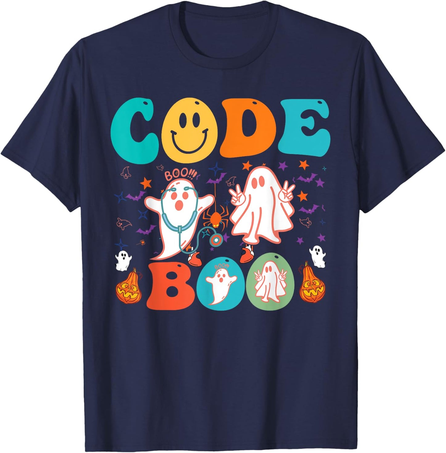 Code Boo Spooky Respiratory Respiratory Therapist Halloween T-Shirt - T-Shirt | Navy