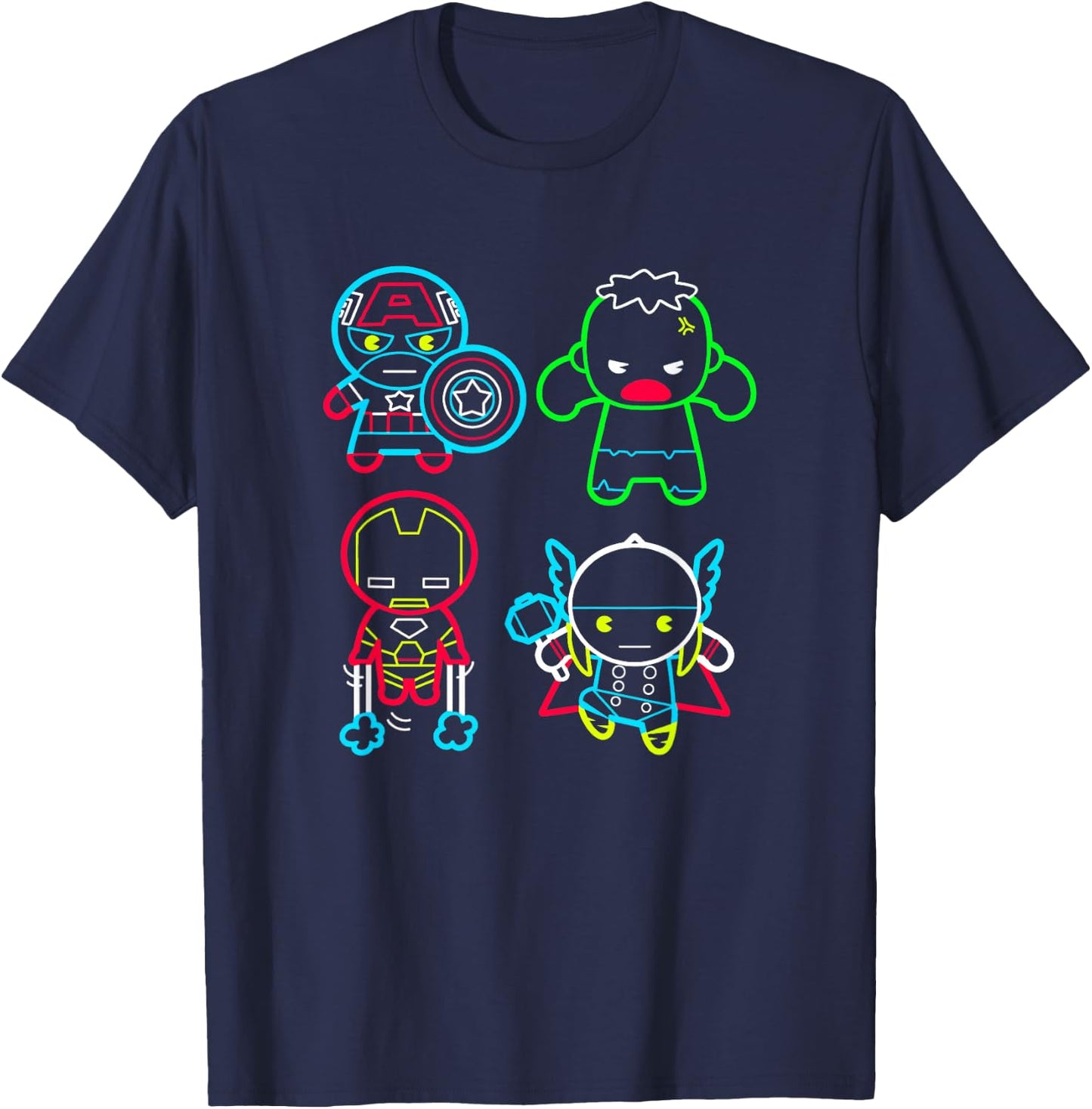 Marvel Kawaii Cute Avengers Neon Outline Group Shot T-Shirt - T-Shirt | Navy