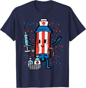 4th Of July Firecracker Nurse Funny America Scrub Top Women T-Shirt - T-Shirt | Navy