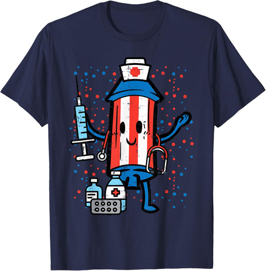 4th Of July Firecracker Nurse Funny America Scrub Top Women T-Shirt - T-Shirt | Navy