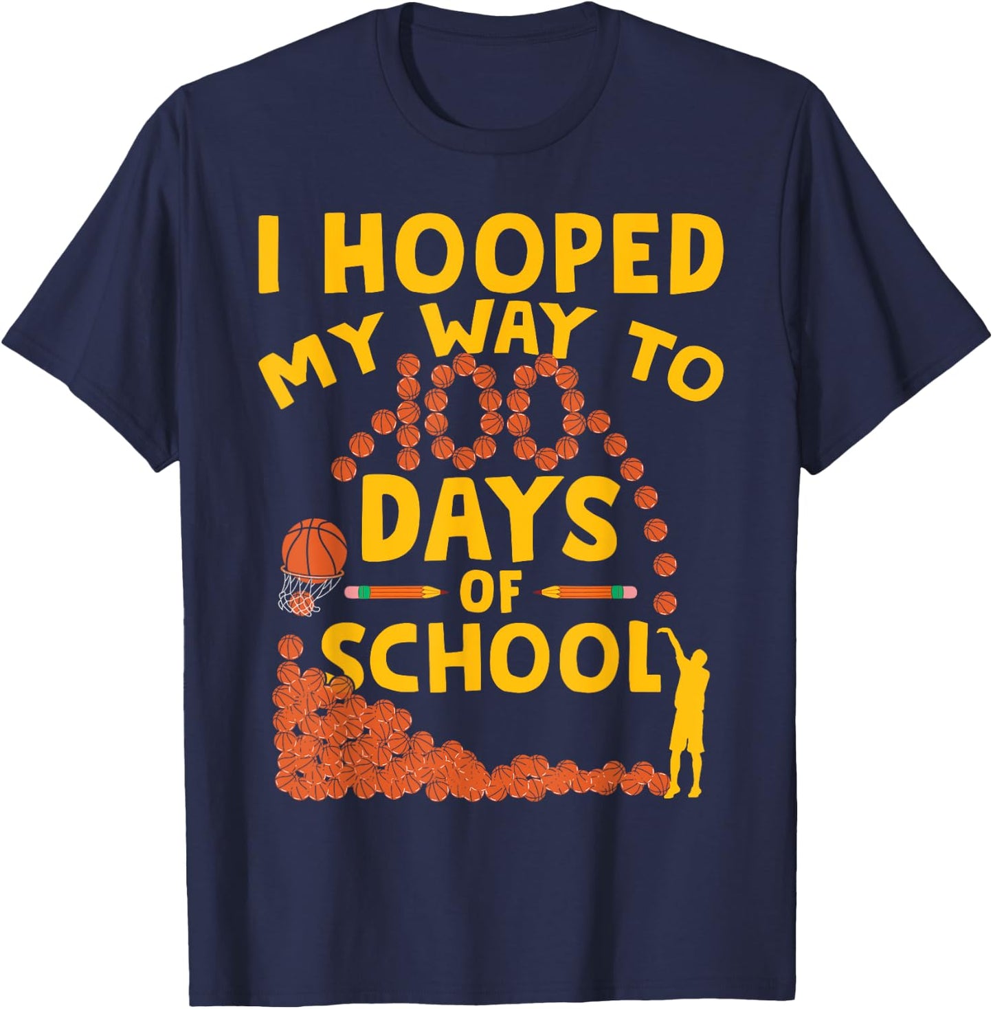 Funny 100 Days Of School 100th Day Of School Basketball T-Shirt - T-Shirt | Navy