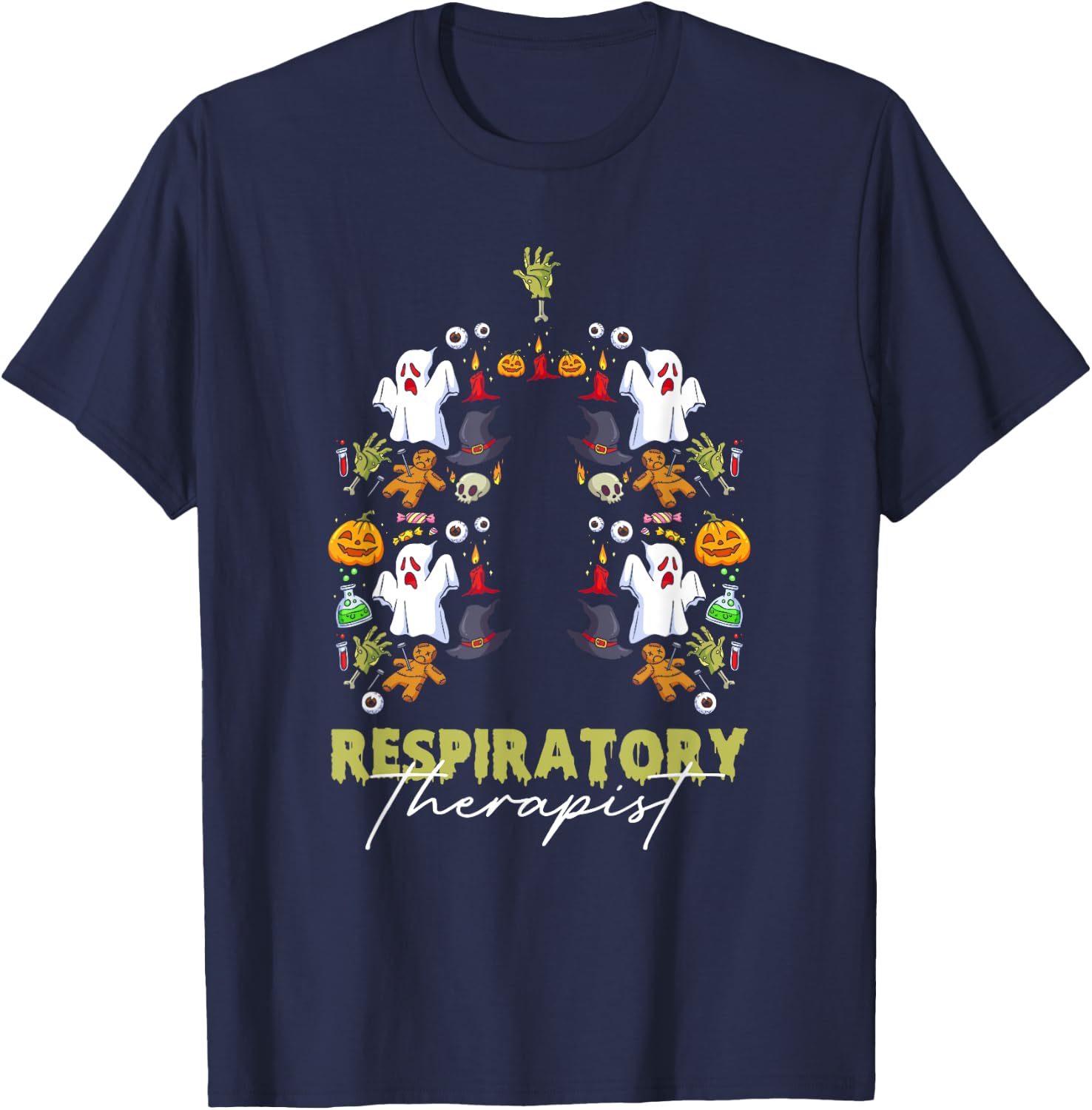 Spooky Respiratory Therapist Halloween Respiratory Therapy T-Shirt - T-Shirt | Navy
