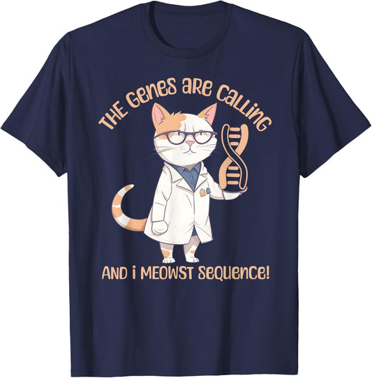Funny Molecular Biology Cat Gene Sequencing DNA Biologist Men Women T-Shirt - T-Shirt | Navy