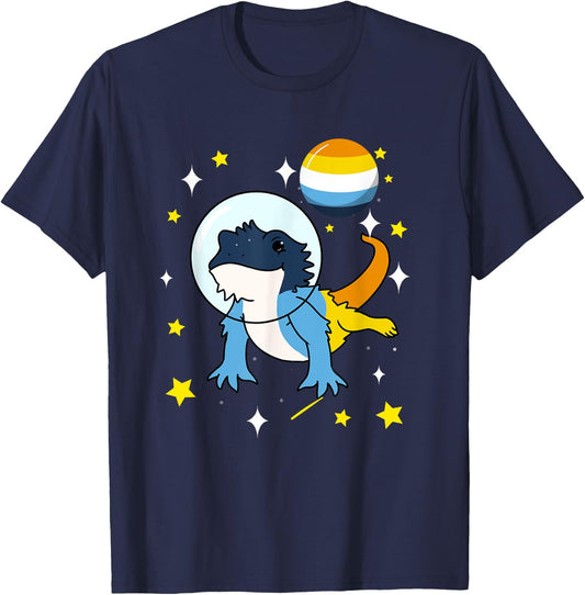 Bearded Dragon In Space Aroace T-Shirt - T-Shirt | Navy