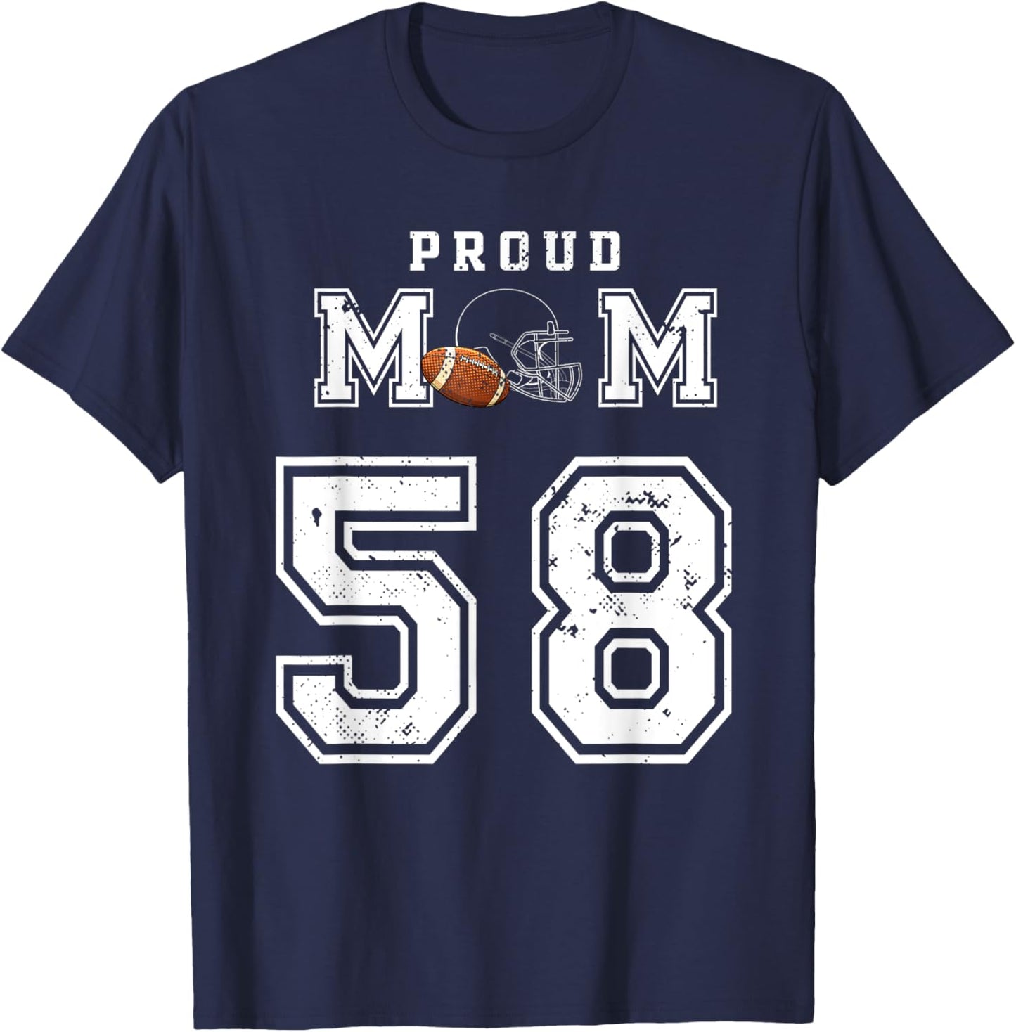 Custom Proud Football Mom Number 58 Personalized T-Shirt - T-Shirt | Navy