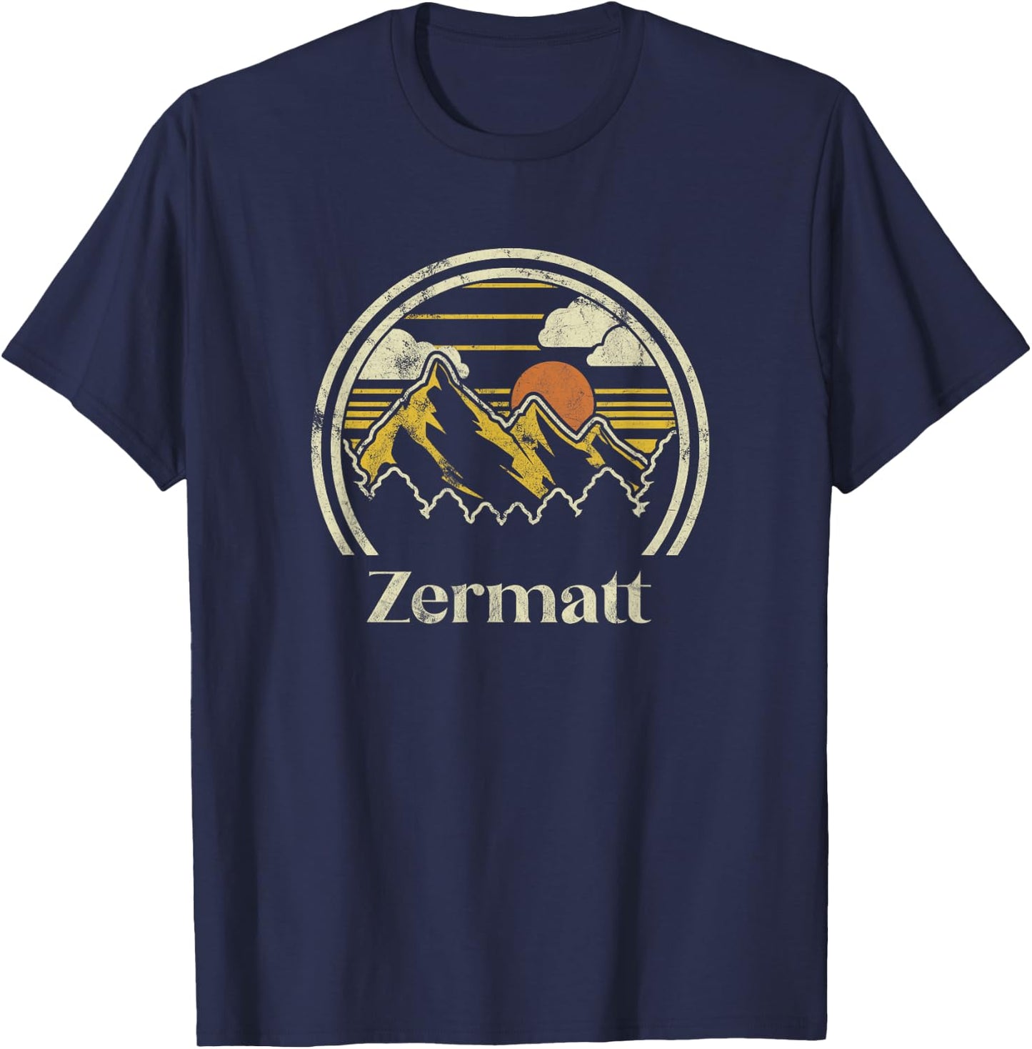 Zermatt Mountains Switzerland Hiking Outdoors Retro T-Shirt - T-Shirt | Navy