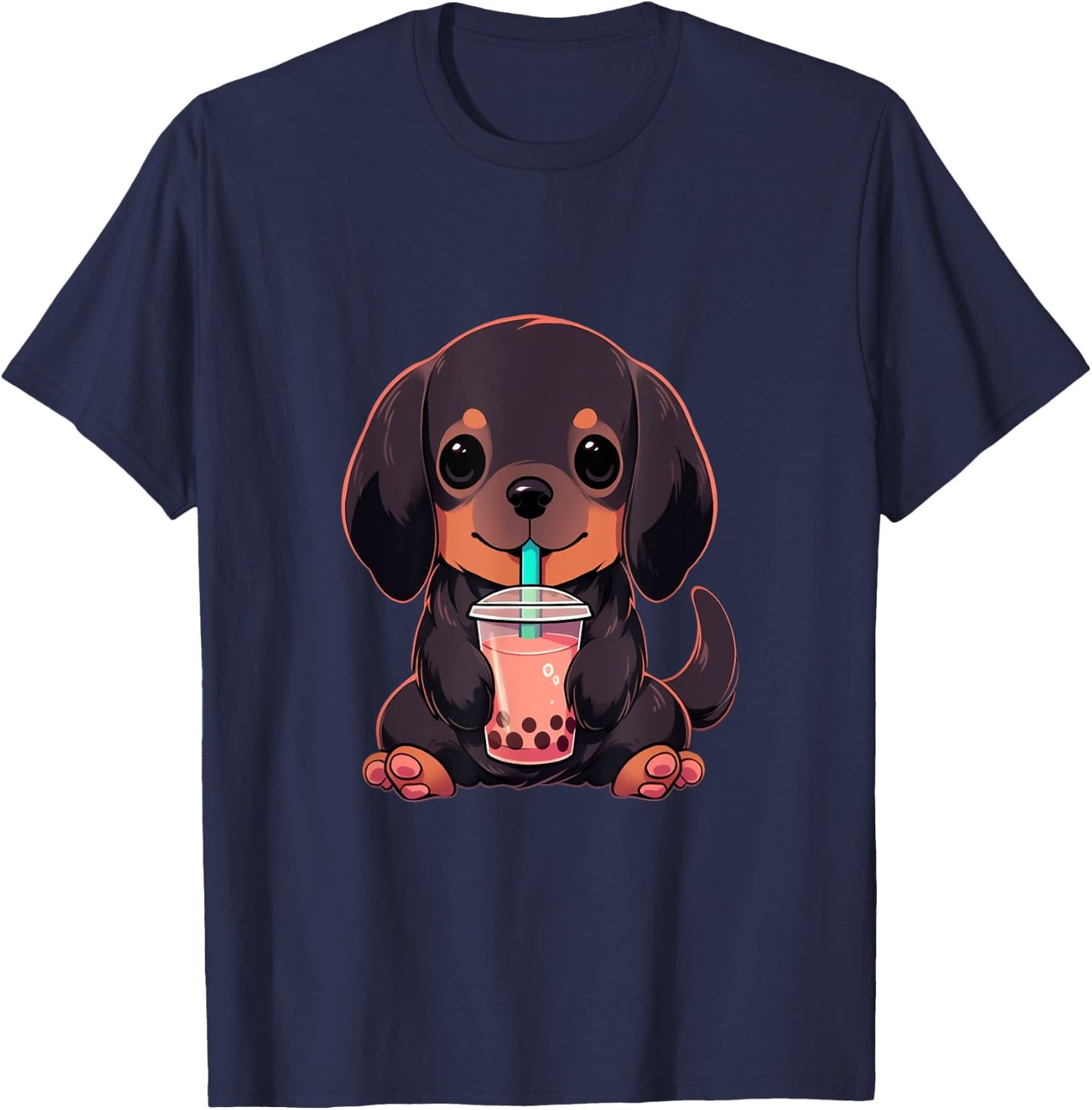 Dachshund Boba Tea Bubble Tea Anime Kawaii Dog Women Girls Kids T-Shirt - T-Shirt | Navy