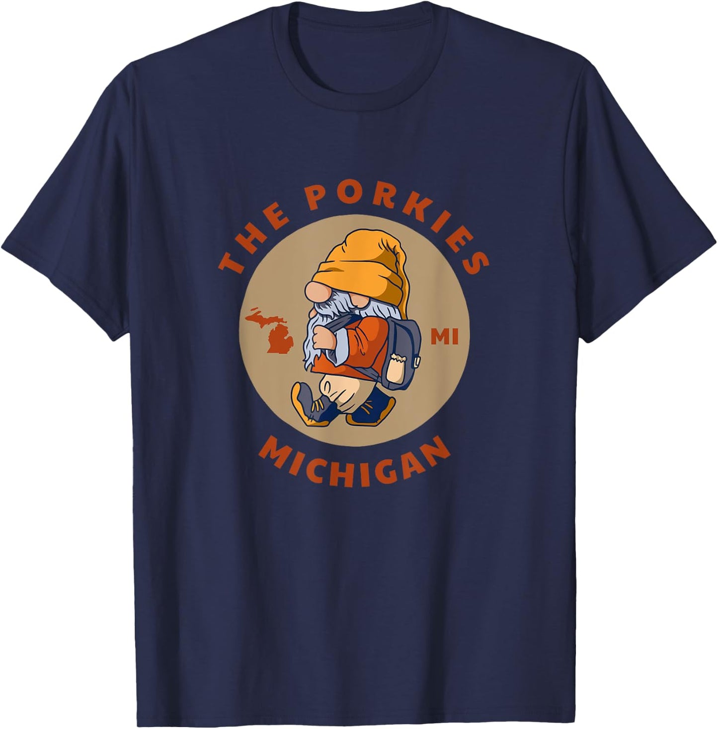 Porcupine Mountains Wilderness State Park Michigan Gnome MI T-Shirt - T-Shirt | Navy