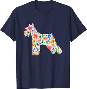Schnauzer watercolor flowers design T-Shirt - T-Shirt | Navy