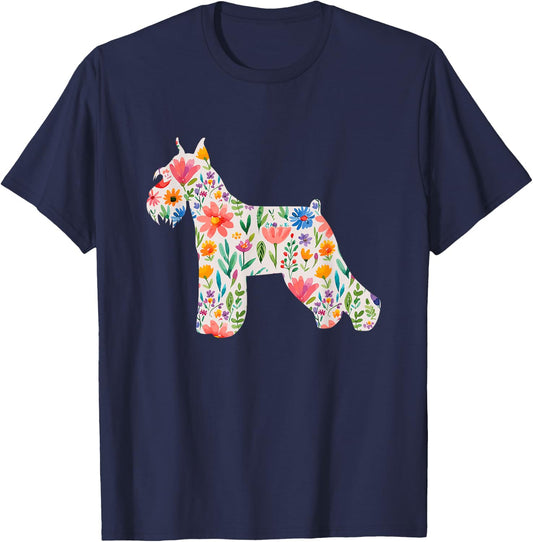 Schnauzer watercolor flowers design T-Shirt - T-Shirt | Navy