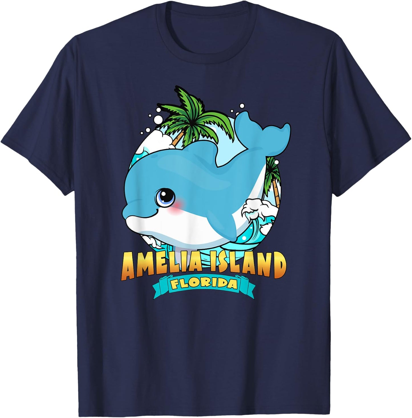 AMELIA ISLAND FLORIDA | Cute Baby Dolphin Beach Souvenir Women Kids T-Shirt - T-Shirt | Navy