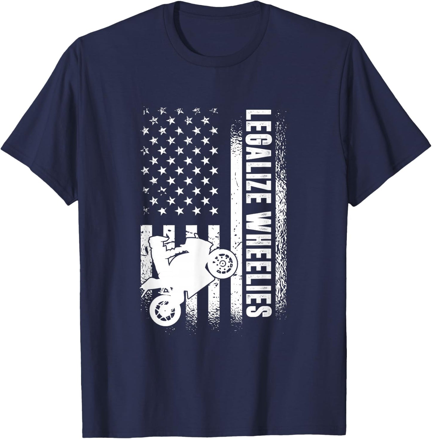 Legalize Wheelies, American Motorbike Rider T-Shirt - T-Shirt | Navy
