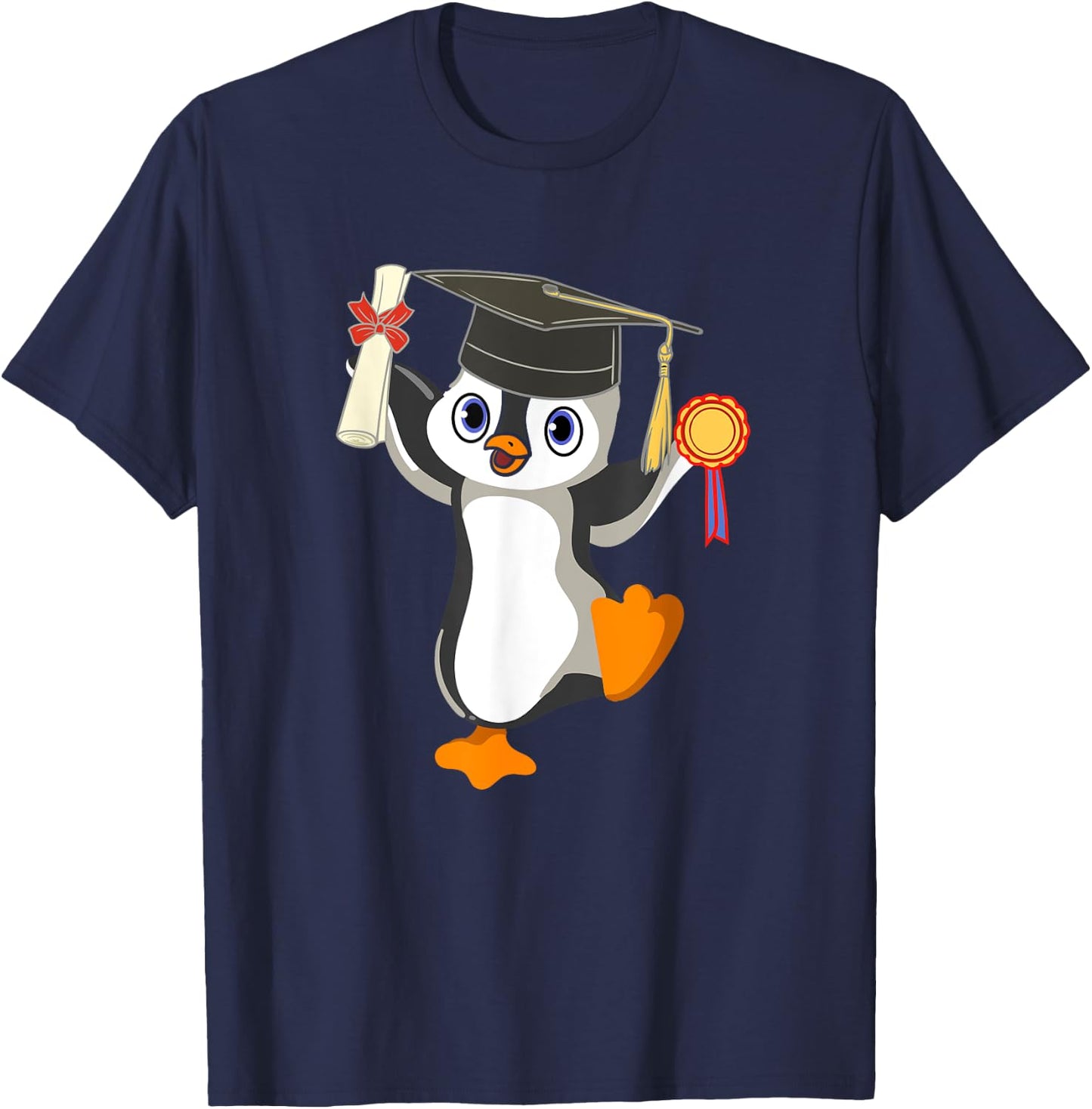 Cute Penguin Dancing Graduation Cap Certificate Fun Graduate T-Shirt - T-Shirt | Navy
