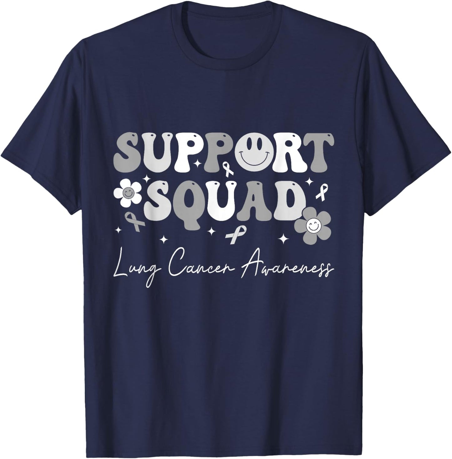 Groovy Support Squad Lung Cancer Awareness White Ribbon T-Shirt - T-Shirt | Navy