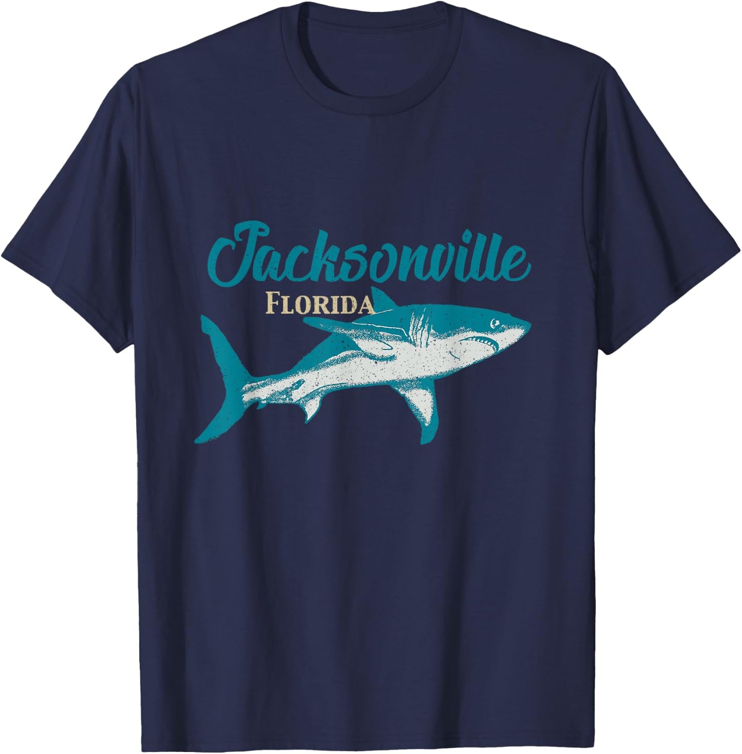 Vintage Distressed Jacksonville Florida Shark FL Souvenir T-Shirt - T-Shirt | Navy
