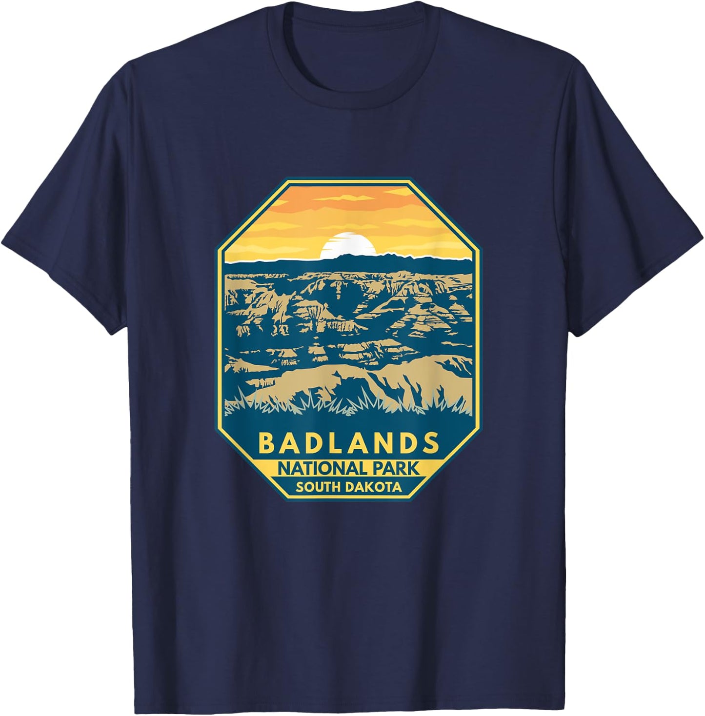 Badlands National Park Sunset Retro Emblem Vintage T-Shirt - T-Shirt | Navy