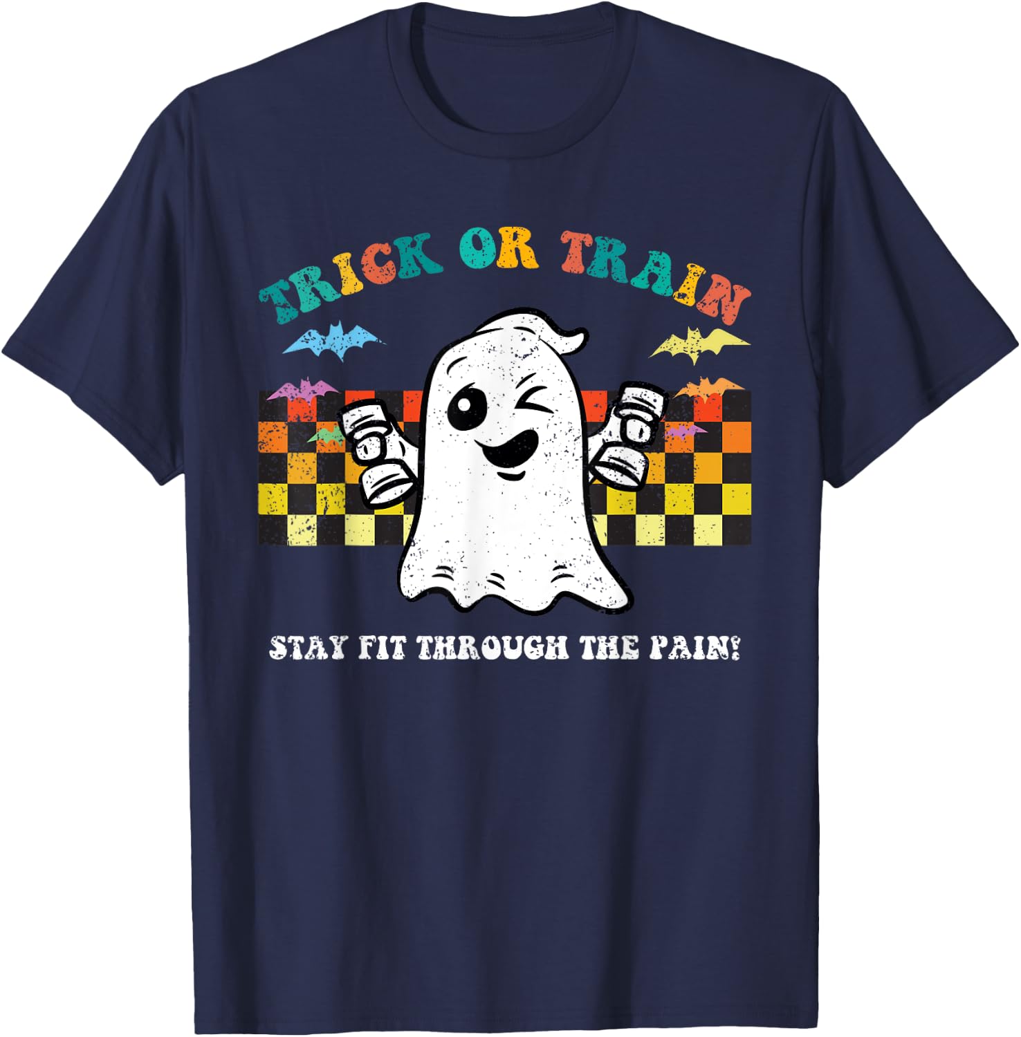 Trick Or Train Ghost Halloween Costume Fitnes Gym Workout T-Shirt - T-Shirt | Navy