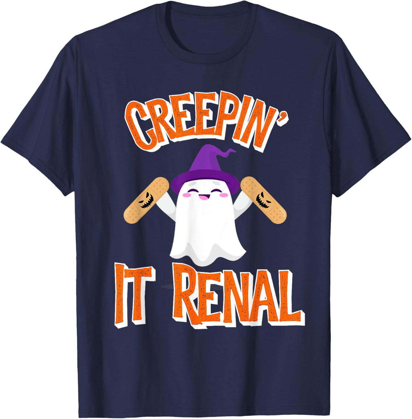 Halloween Dialysis Shirts Kidney Tech Nurse Creepin It Renal T-Shirt - T-Shirt | Navy