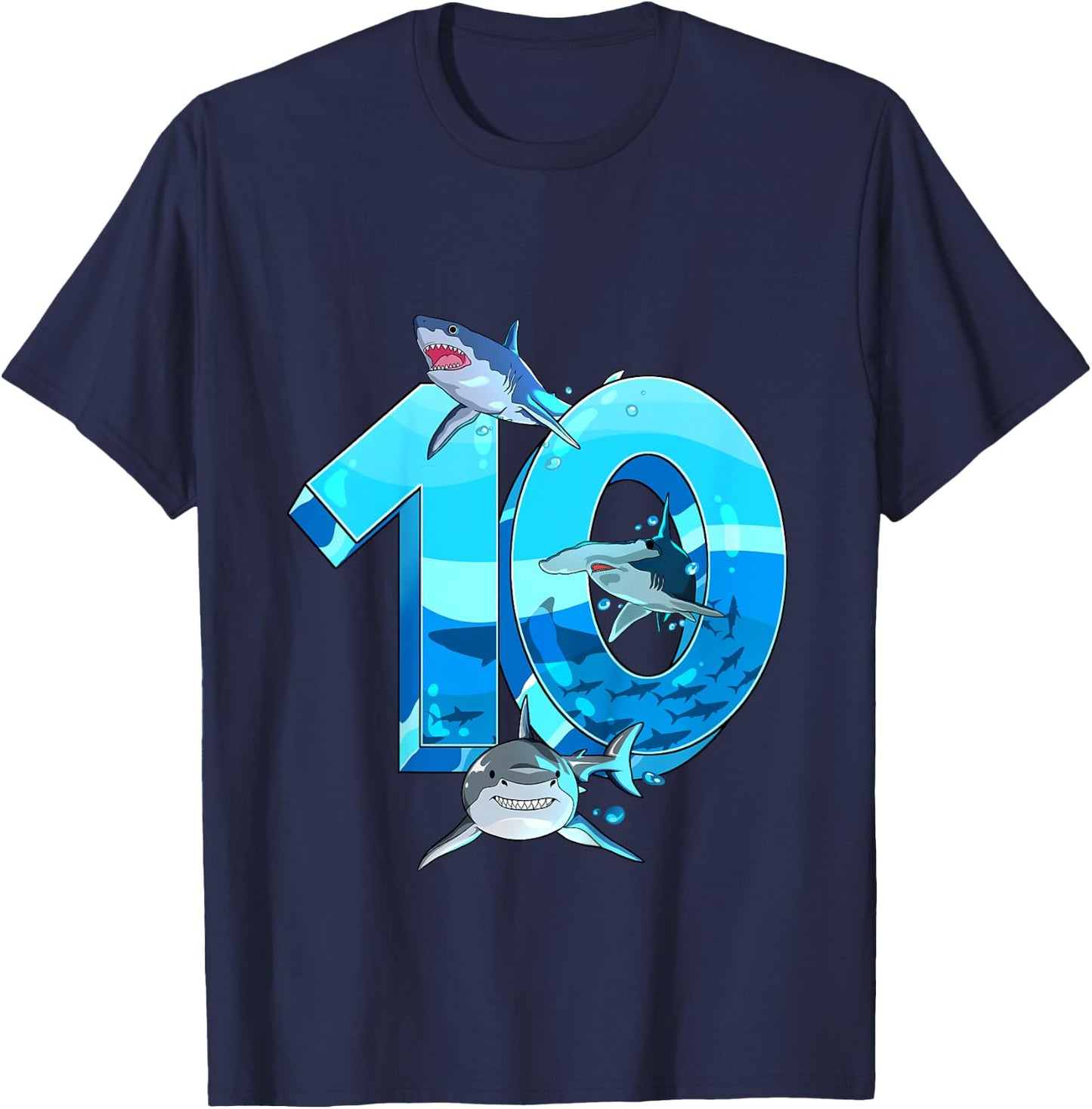 Kids Shark Boy 10 Years Birthday Child Children's Birthday T-Shirt - T-Shirt | Navy