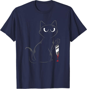 Stabby Cat Creepy Murderous Kitten Lovers Keepers Owners T-Shirt - T-Shirt | Navy