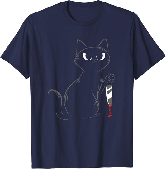 Stabby Cat Creepy Murderous Kitten Lovers Keepers Owners T-Shirt - T-Shirt | Navy