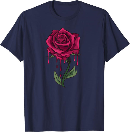 Bleeding Rose Tattoo Style Bleeding Rose T-Shirt - T-Shirt | Navy