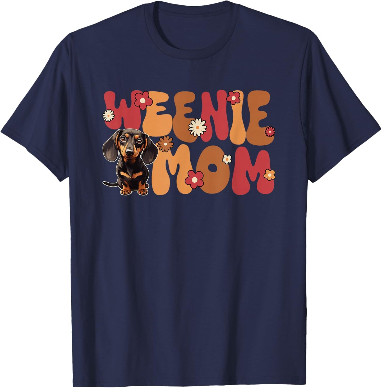 Dachshund Groovy World's Best Weenie Mom T-Shirt - T-Shirt | Navy