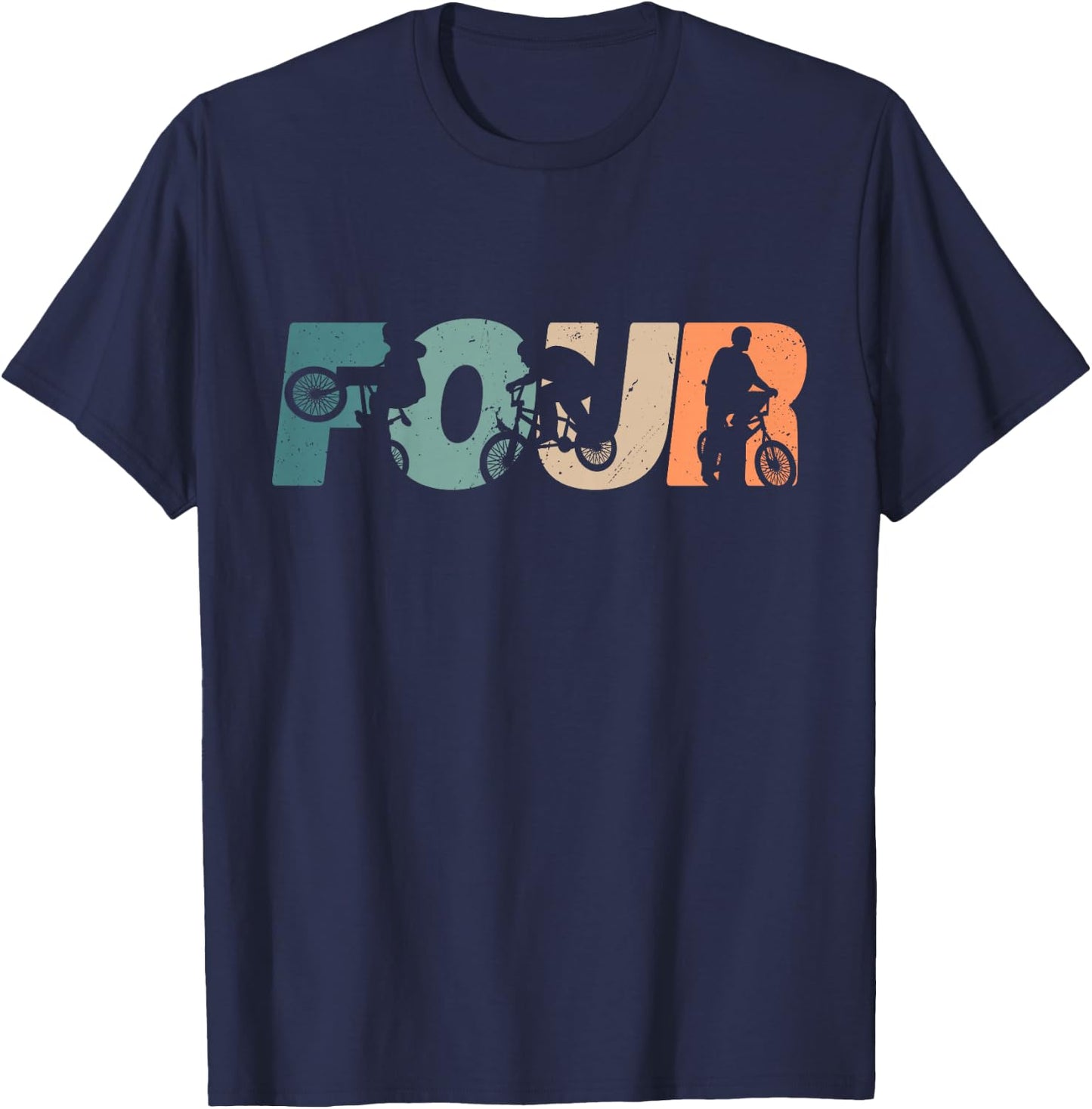 4 Year Old BMX Rider Birthday Party Boys Dirt Biking 4th T-Shirt - T-Shirt | Navy