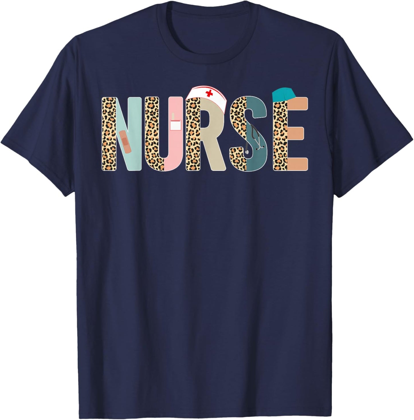 Nurse - Nurse Life, Nurse's Day, Week, Leopard Scrubs Print T-Shirt - T-Shirt | Navy