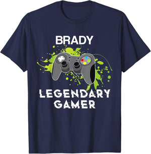 Brady Name Gift - Personalized Legendary Gamer T-Shirt - T-Shirt | Navy