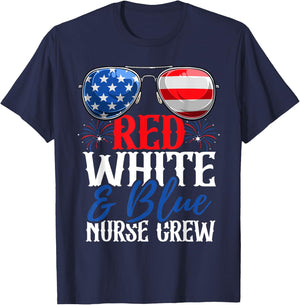 Red White And Blue Nurse Crew 4th Of July American Flag T-Shirt - T-Shirt | Navy