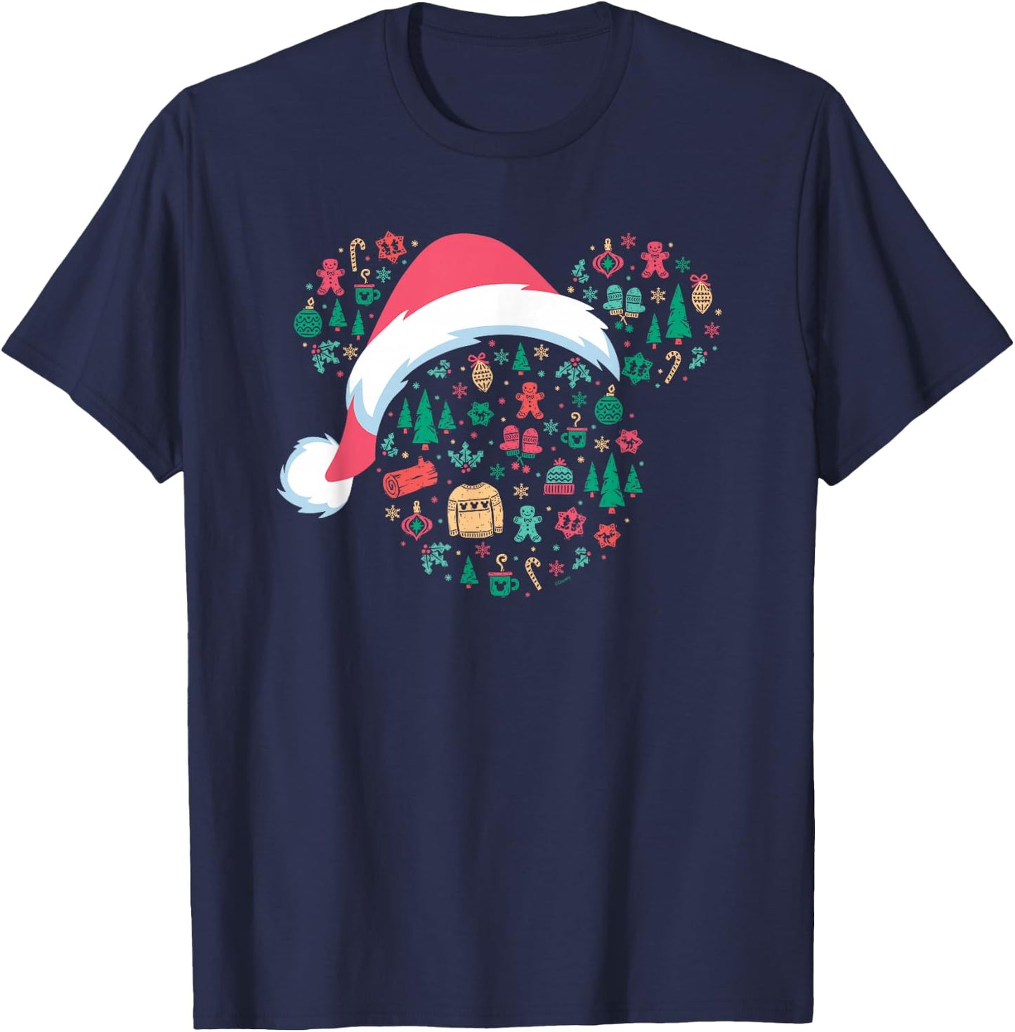 Disney Mickey Mouse Head Icon Christmas Holiday Santa Hat T-Shirt - T-Shirt | Navy