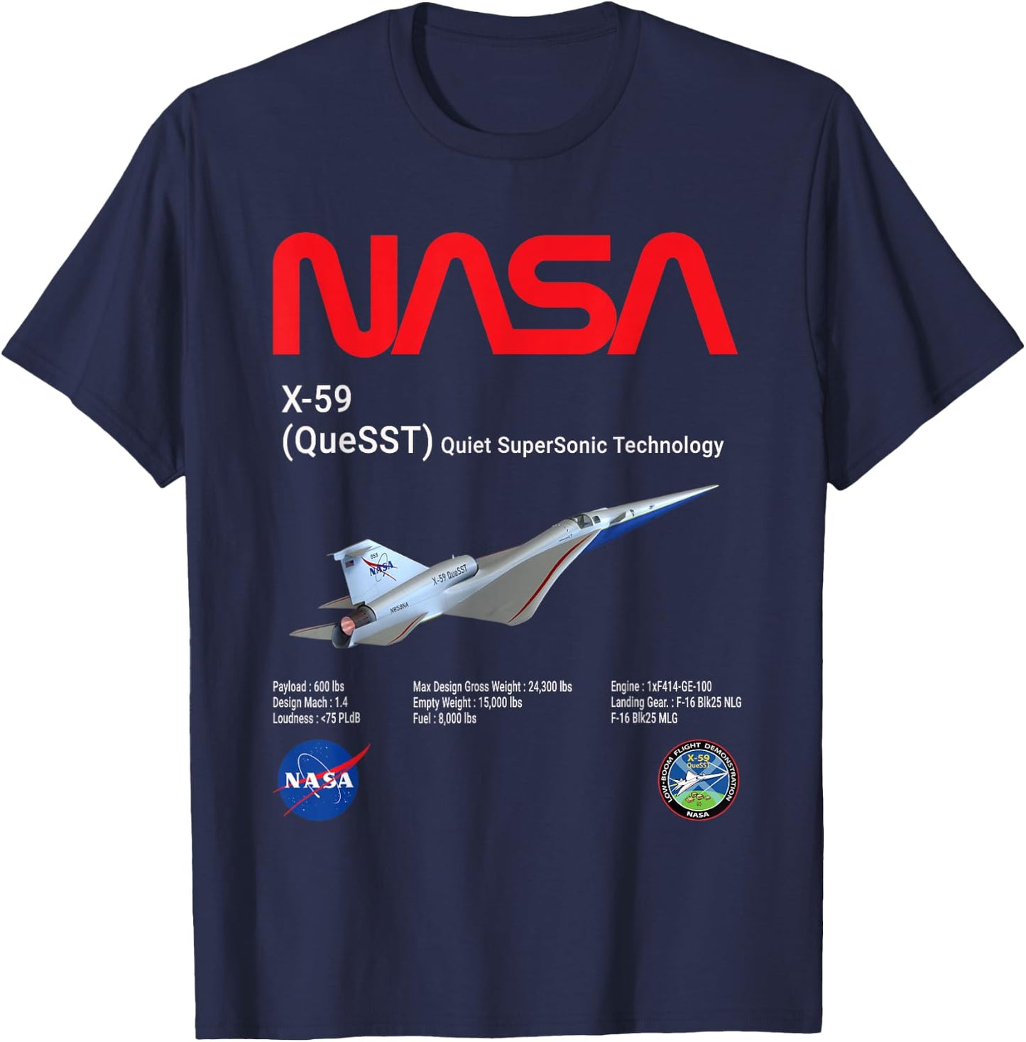 NASA X-59 Quiet-SuperSonic-Technology (QueSST) T-Shirt - T-Shirt | Navy