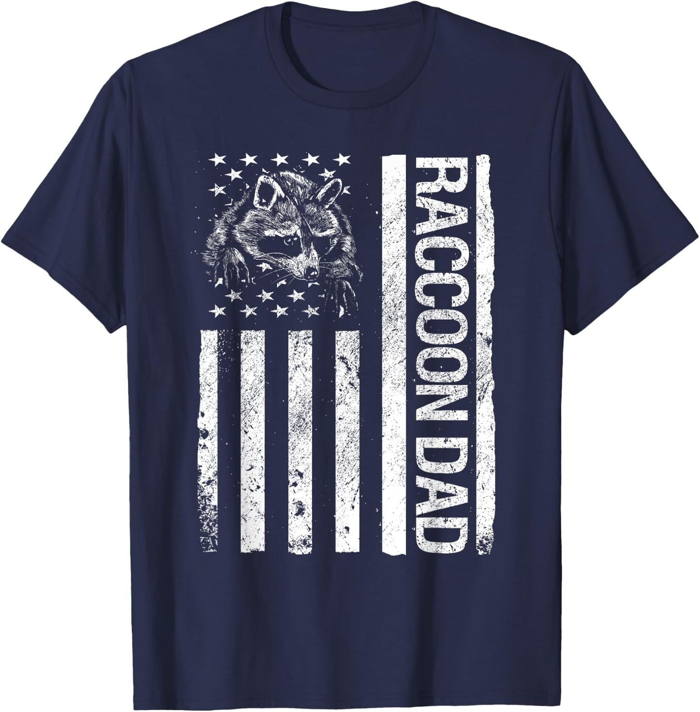 Raccoon Dad American USA Flag Funny Pet Raccoon Lover T-Shirt - T-Shirt | Navy