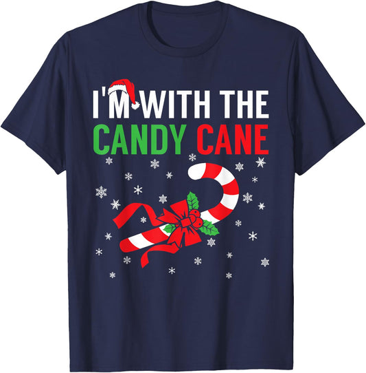 I’m With The Candy Cane Funny Christmas Candy Lover X-mas T-Shirt - T-Shirt | Navy