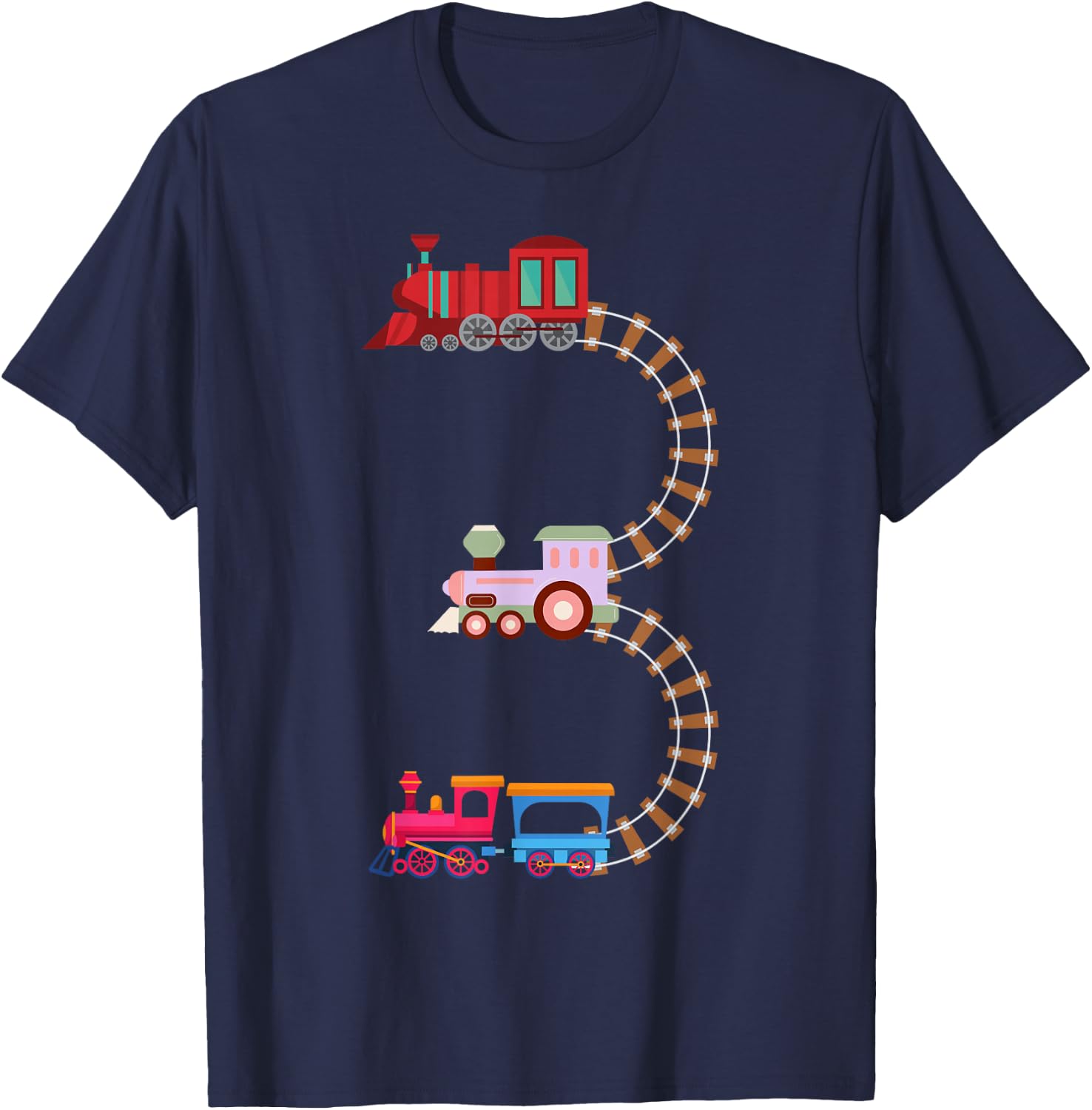Kids Train 3rd Birthday Fun Train Theme 3rd Birthday Party T-Shirt - T-Shirt | Navy